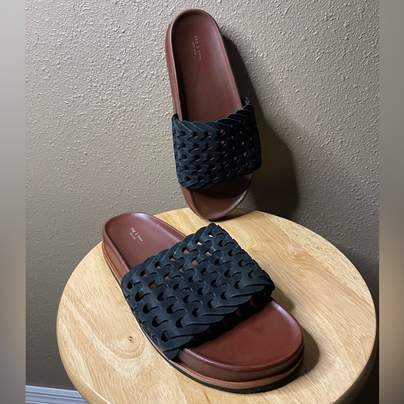 NWOT Rag & Bone Bailey Slide Black Leather Woven Textured Sandal Women’s 8.5-9 - Picture 3 of 14